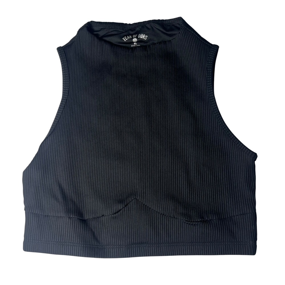 Year of Ours Black Ribbed Mock Neck Crop Top Sleeveless Athletic Gym Yoga XL - Picture 1 of 6